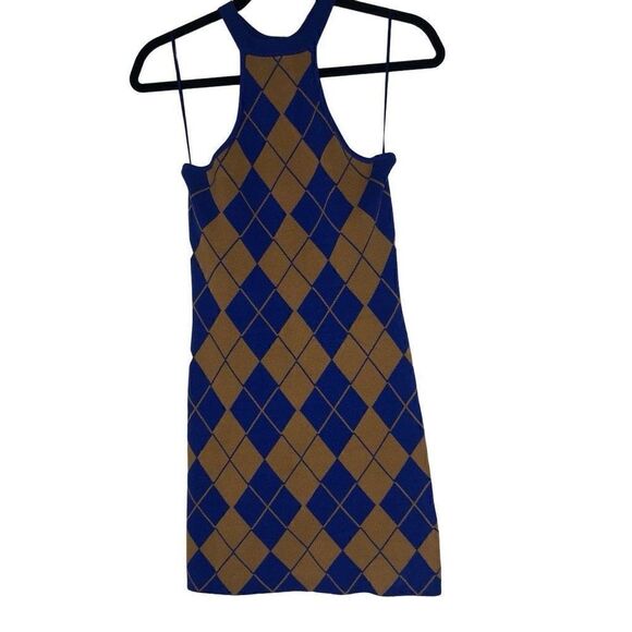NWT Urban Outfitters Charlie Blue and Gold Argyle Racerback Mini Dress - Picture 3 of 14